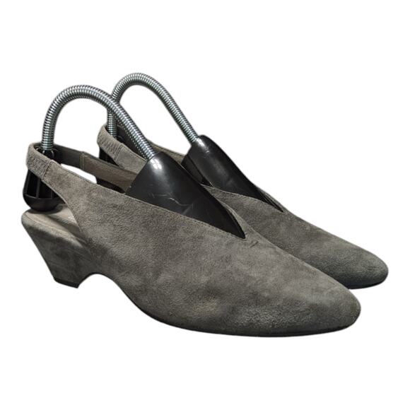 Eileen Fisher Gatwick Slingback Pumps Suede Gray Pump Heels Womens 8 Leather - Picture 1 of 5